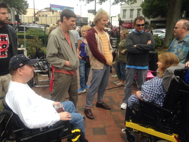 Jim Carrey & Jeff Daniels on the set of D&D To!